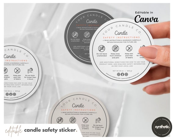 Editable Candle Warning Label Template > Candle Safety Label > Product Label > Custom Candle Label Instructions > Round Candle Label Canva