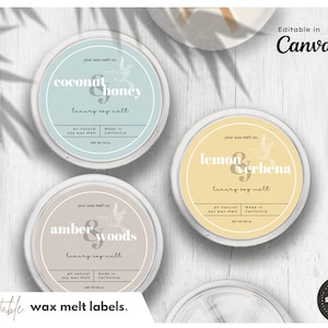 Editable Wax Melt Labels &gt; Round Wax Melt Label &gt; Printable Template Canva &gt; Custom &gt; Minimal Wax Melt Label &gt; Custom Product Label &gt; DIY