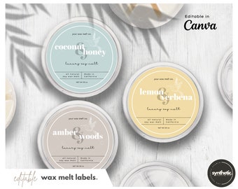 Editable Wax Melt Labels > Round Wax Melt Label > Printable Template Canva > Custom > Minimal Wax Melt Label > Custom Product Label > DIY
