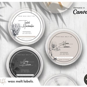 Editable Wax Melt Labels &gt; Round Candle Label &gt; Printable Template Canva &gt; Custom &gt; Minimal Candle Label &gt; Custom Product Label &gt; SOY DIY