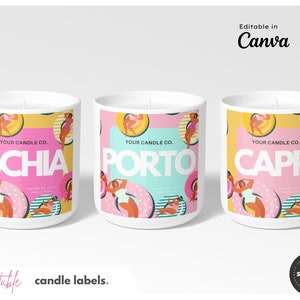 3 SUMMER Kerzenetiketten > Italien Kerzenetikett > Druckbare Vorlage Canva > Minimales Kerzenetikett > Bearbeitbares benutzerdefiniertes Produktetikett COLOR