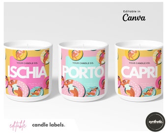 3 Custom SUMMER Candle Labels &gt; Italy Candle Label &gt; Printable Template Canva &gt; Minimal Candle Label &gt; Editable Custom Product Label COLOR