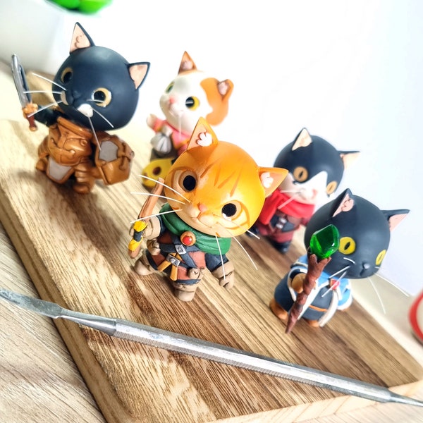 Custom Cat Adventurer, Handmade Polymer Clay, Art Toy Figurine, Cute Fantasy Cats, Adorable Kitten Designertoy, Handsculpted Desk Friend