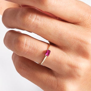 Baguette Ruby Ring, 14K Solid Gold Birthstone Rings