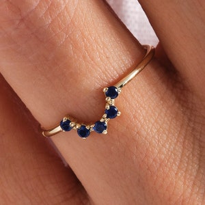 Sapphire Chevron Ring: 14K Gold Wishbone Wedding Band
