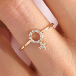 Diamond Feminist Ring: 14K Solid Gold Venus Symbol Band