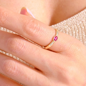 Ruby Ring, 14K Gold Diamond Accents Vintage Style Birthstone Rings