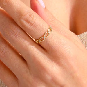 14K Solid Gold Open Chain Diamond Ring, Eternity Link  Tiny Moissanite Rings