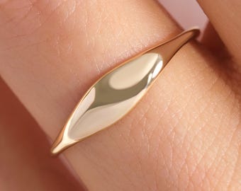 Dome Statement Ring 14K Solid Gold Band Wedding Pinky Signet Ring Slim Chunky Engagement Ring