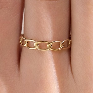 14K Solid Gold Chain Link Ring, Dainty Open Multi-Link Ring for Everyday Wear, Modern Knuckle Midi Rings