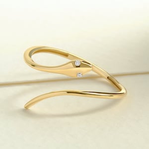 Gold Snake Ring 10K 14K 18K, Solid Gold Spiral Open Ring, Minimalist Middle Finger Cuff Ring, Stackable Multi Layer Wrap Knuckle Ring Mother