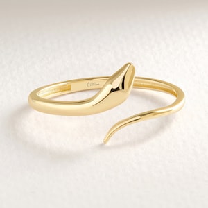 Snake Stacking Ring 14K Solid Gold Spiral Open Ring, Minimalist Index Finger Cuff Ring Her, Stackable Wrapped Adjustable Band Everyday Ring