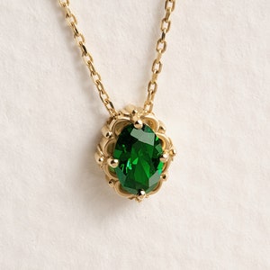 Emerald Necklace 14K 18K Solid Gold, Natural Emerald Green Pendant Oval Birthstone Necklace, Real Emerald 14K Birth Month Solitaire Pendant