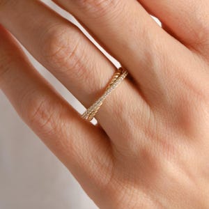 Criss Cross Diamond Ring 14K Solid Gold Twisted Rope Band 画像 10
