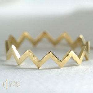 14K Gold High and Low Ring, Double Wave Zig Zag Band, Ups and Down Rings
