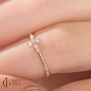 Baguette Diamond Ring Midi Above Knuckle Ring 14K Solid Gold Half Bubble Ball Band, Three Baguette Diamond Ring Midfinger Stackable Ring