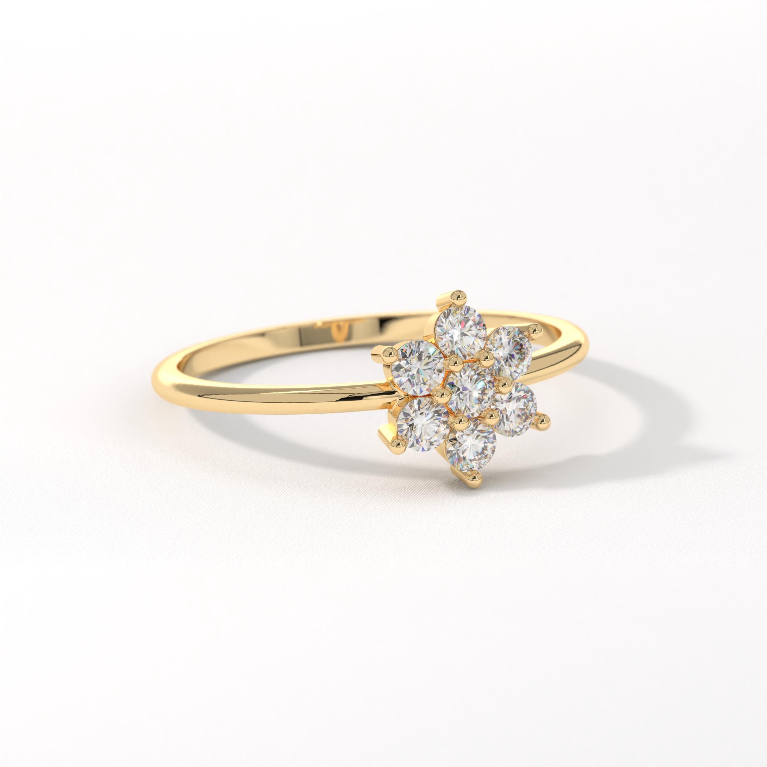 ★daisy★♡14kgf Daisy Diamond Engagement Ring 14K Solid Gold, Floral Flower