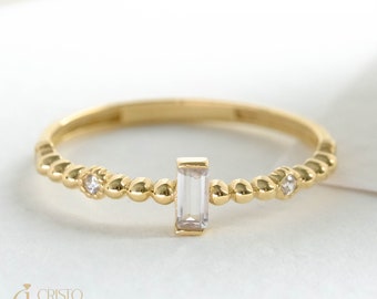 Real Diamond Engagement Ring, Luxury 18K Gold Emerald Cut Moissanite Wedding Band, 14K Minimal Promising Ring Her, 10K Bride Shower Jewelry
