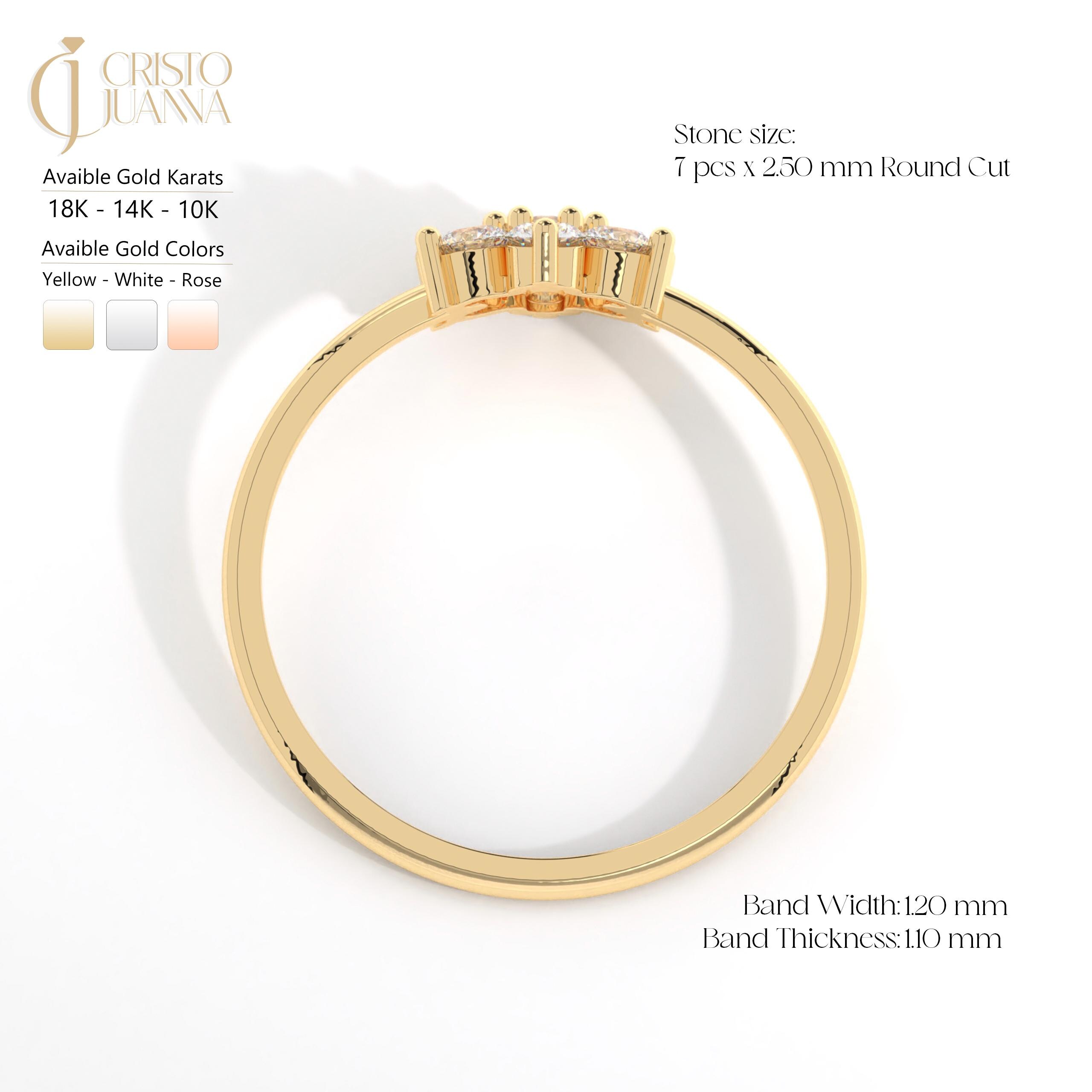 Daisy Diamond Engagement Ring 14K Solid Gold, Floral Flower