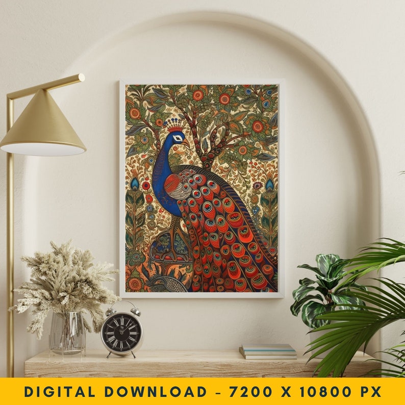Buy Vibrant Madhubani Painting - Peacock Wall Art, Indian Folk Art ...