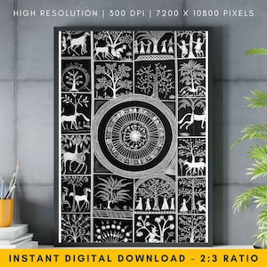 Large Traditional Warli Painting - Black and White Warli Art, Indian Folk Art For Ethnic Home Decor, Tribal Painting Gift For Art Lovers