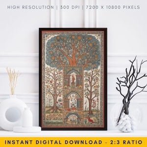 Floral Mughal Islamic Wall Art, Mughal Miniature Painting, Mughal Art Digital Print, Persian Miniature Painting, Traditional Home Decor Gift