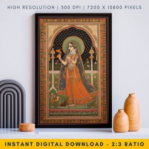 Indian Beauty Royal Painting - Indian Folk Art, Traditional Indian Art, Digital Download, Printable Wall Art, Ideal Cultural Gift Item