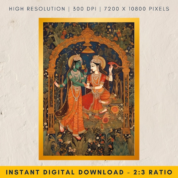 Serene Radha Krishna Pichwai Painting, Textured Pastel Hues Wall Art, Indian Folk Wall Art, Perfect for Ethnic Home Decor | Digital Download