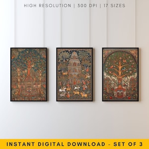 Mughal Islamic Wall Art - Set of 3 Vintage Mughal Art Prints, Islamic Art Wall Ethnic Decor, Mughal Art Print For Ethnic Enthusiasts