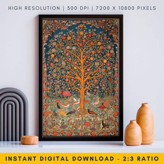 Pichwai Painting Tree of Life - Exquisite Indian Folk Art, Traditional Indian Artwork, Digital Download, Printable Wall Decor, Unique Gift
