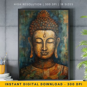 Large Buddha Painting, Vintage Oil Painting, Traditional Buddha Poster, Rustic Buddha Wall Art For Spiritual Home Decor, Meditation wall art