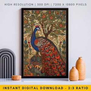 Buy Vibrant Madhubani Painting - Peacock Wall Art, Indian Folk Art ...