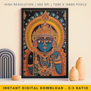 Traditional Indian Shreenathji Madhubani Art - Divine Adornment, Indian Folk Painting Digital Download, Unique Spiritual Home Decor Gift
