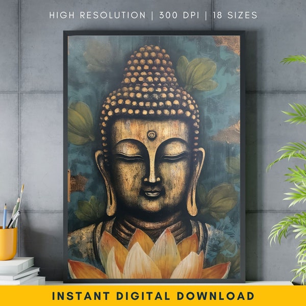 Serene Gautam Buddha Wall Art - Vintage Oil Painting, Peaceful Buddha Face, Meditation Room Decor, Unique Spiritual Gift