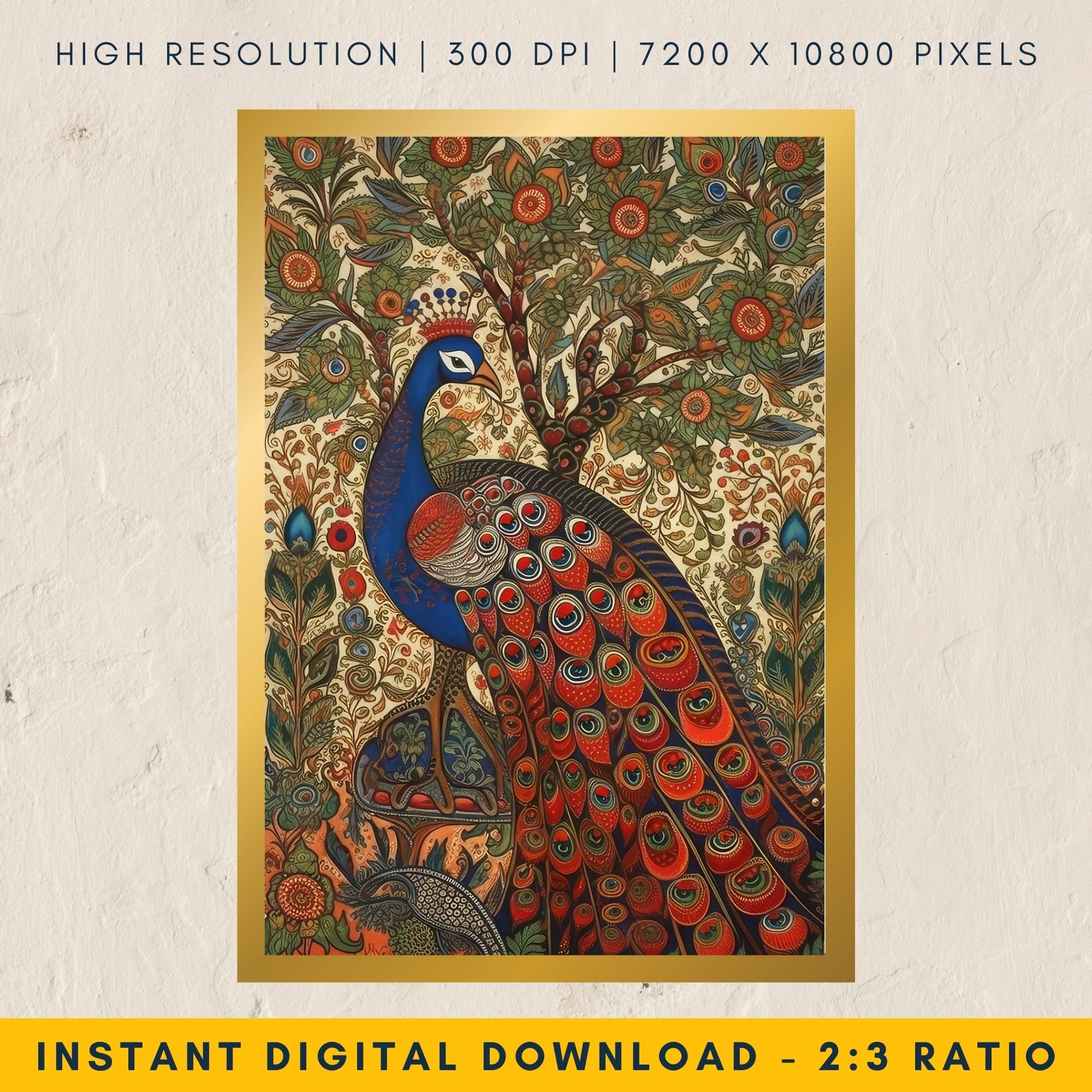 Buy Vibrant Madhubani Painting - Peacock Wall Art, Indian Folk Art ...