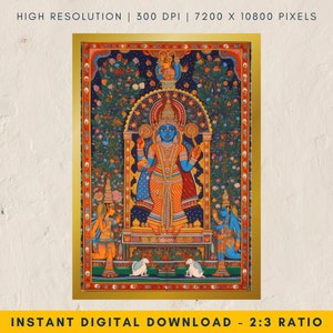 Traditional Shreenathji Pichwai Painting, Indian Folk Art Poster, Vintage Indian Painting, Perfect for Ethnic Decor Gift | Digital Download