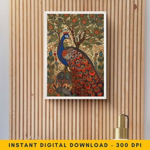 Buy Vibrant Madhubani Painting - Peacock Wall Art, Indian Folk Art ...