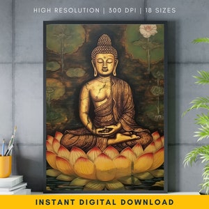 Fasting Buddha Wall Art - Stunning Large Buddha Watercolor Painting, Serene Buddha Artwork for Home Decor, Perfect Zen Gift
