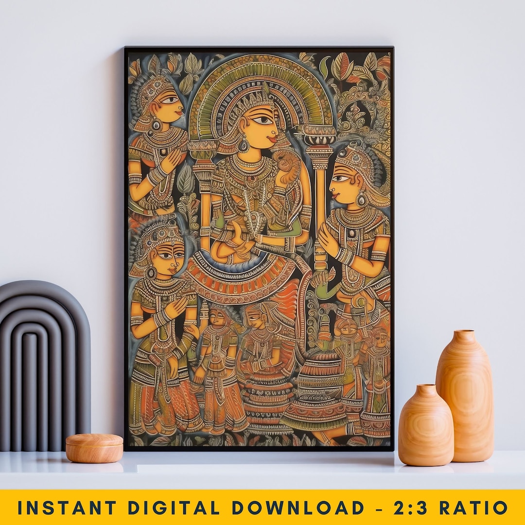 Indian Madhubani Painting, Madhubani Wall Art, Vintage Indian Folk Art ...