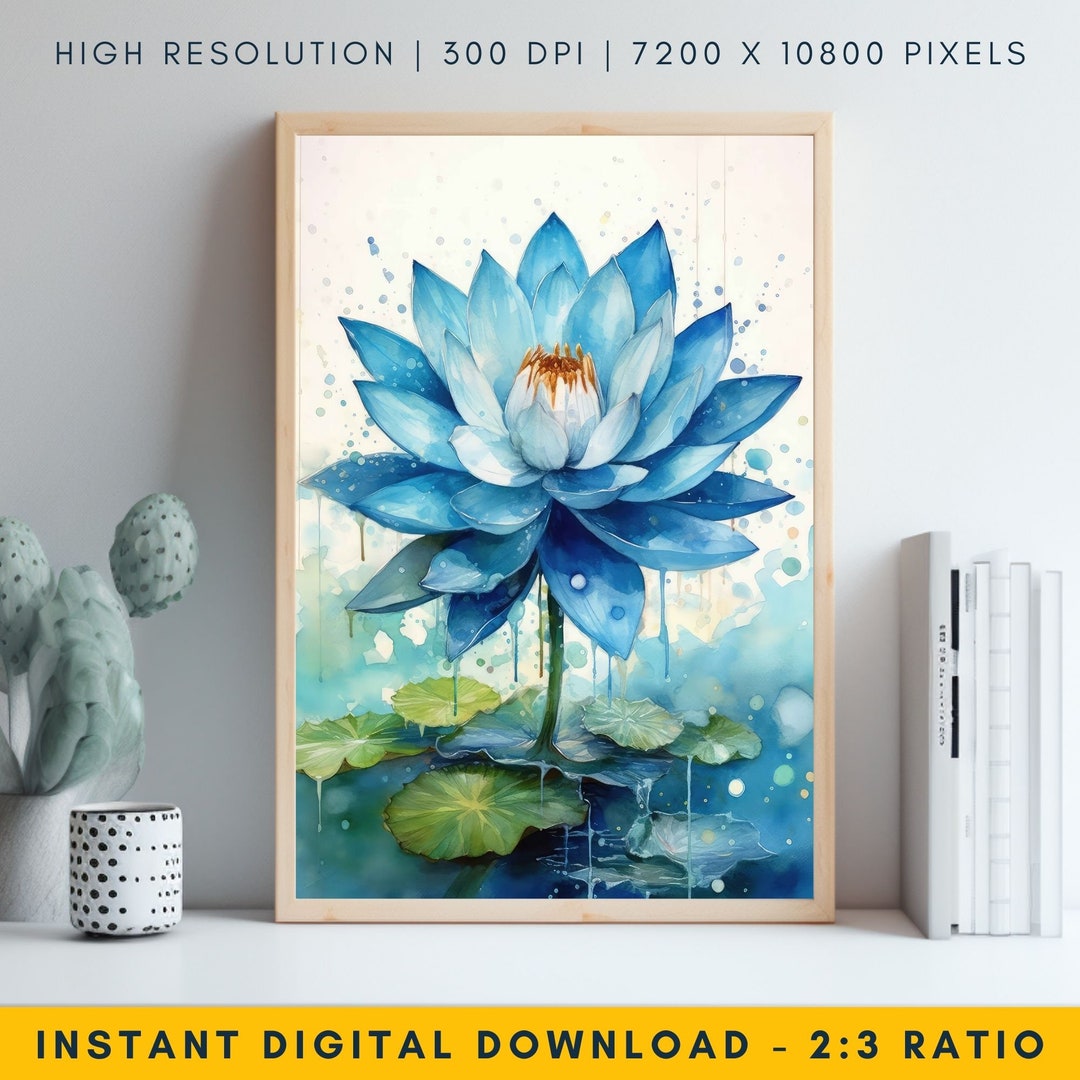 Blue Lotus Flower Art, Flower Wall Decor, Botanical Art Lotus Print ...