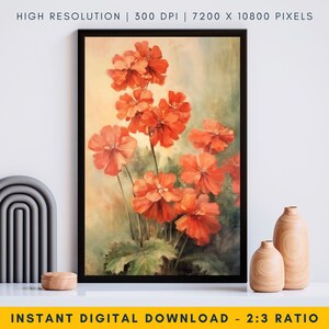 Vintage Geranium Painting, Farmhouse Wall Decor, Floral Wall Art, Botanical Wall Art, Cottage Core Art, Geranium wall art, Impasto Painting