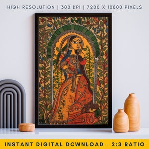 Graceful Elegance Madhubani Painting - Indian Folk Art, Traditional Indian Art, Unique Wall Decor & Artistic Gift