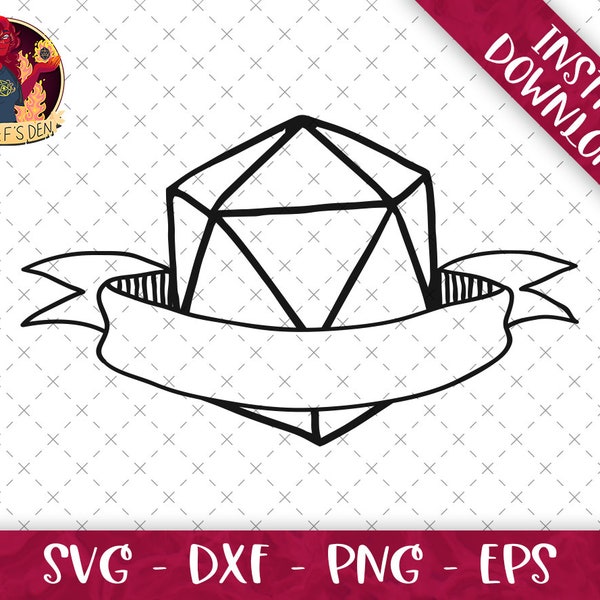 Blank D20 Dice With Banner SVG Bundle | Svg Eps Dxf Png Format Bundle | D&D Campaign | Cricut File | Dungeons and Dragons | CnC Files | Cut