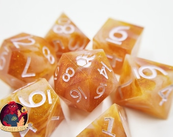 Handmade "Sunlit Nectar" Full Dice Set | Artisanal D&D Dice | Honey Themed Dice | RPG Tabletop Dice | D20 Set | Dice Gift | Golden Dice