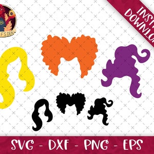 Massa Hocus Pocus Hair SVG-paket | Svg Eps Dxf Png-formatpaket | Silhuett | Cricut-fil | Häxhår | Klippfiler | Sublimering