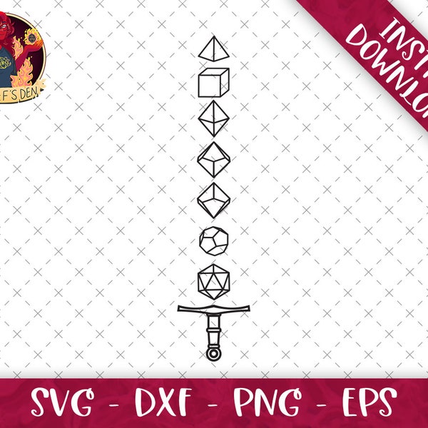 Dice Sword D20 Dice Set SVG Bundle | Svg Eps Dxf Png Format Bundle | D&D Campaign | Cricut File | Dungeons and Dragons | CnC Files | Cut