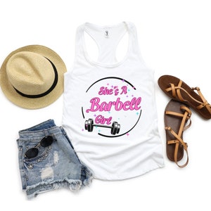 She&#39;s a Barbell Girl Racerback Tank Top, Workout/Gym Shirt, Fitness Tank, Exercise Top, Women&#39;s Athletic Wear