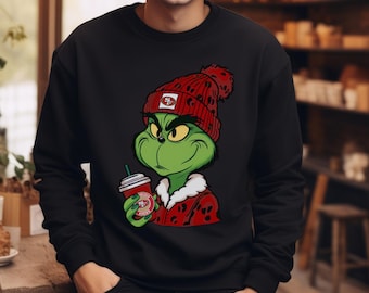 Boujee Grinch Football Crewneck Sweatshirt, Holiday Season Sweater, Christmas Gift Top