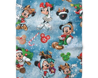 Acogedora manta de vellón Sherpa de Disney, suave manta navideña, decoración navideña de Minnie y Mickey, regalo de invierno para niños, manta navideña