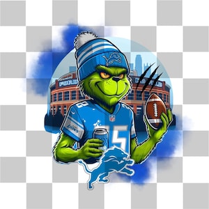 Lions football Grinch PNG, téléchargement numérique, Art de Noël Grinch, cadeau pour les fans de football, oeuvre d&#39;art imprimable, décoration des fêtes